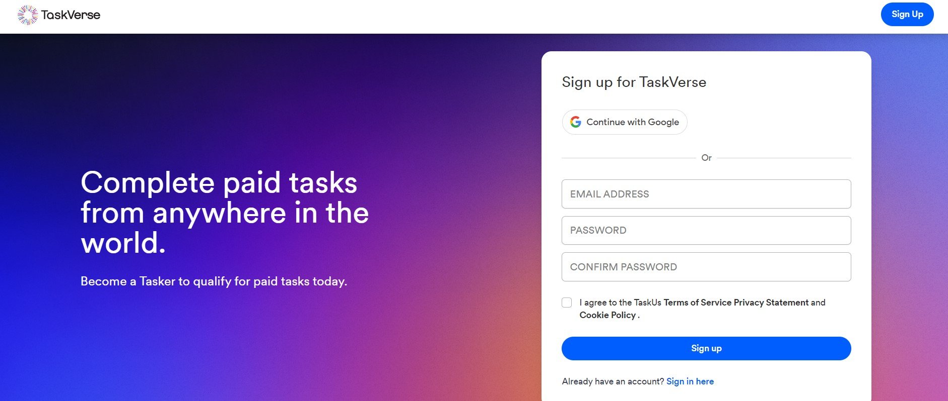 How to signup TaskVerse?